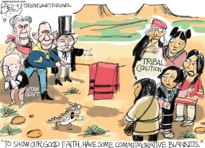 Political cartoon U.S. GOP Utah national monuments Native American land