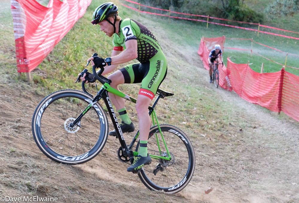 Stephen Hyde (Cannondale) leading the race with less than one lap to go.