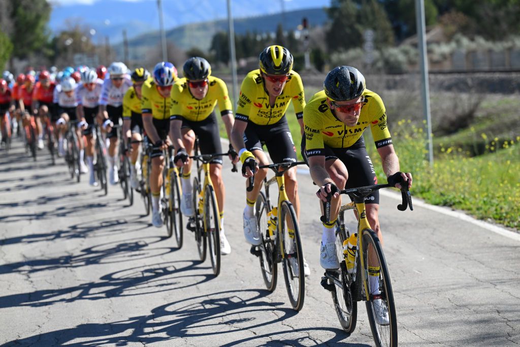 UBEDA SPAIN FEBRUARY 12 Julien Vermote of France and Team Visma Lease a Bike competes during the 3rd Clasica Jaen Paraiso Interior 2024 a 1583km one day race from Baeza to Ubeda on February 12 2024 in Ubeda Spain Photo by Tim de WaeleGetty Images