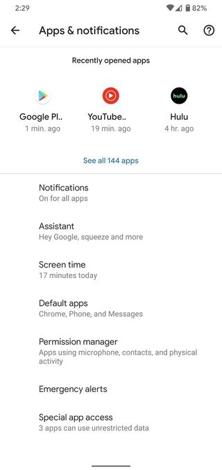 Android 10 Apps & notifications settings