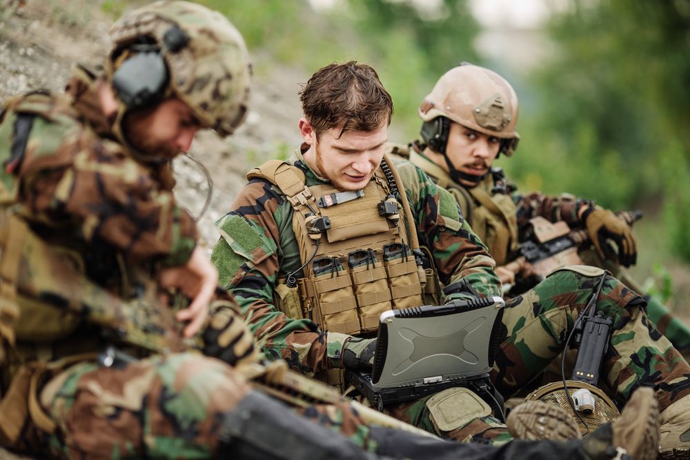 Troops using laptop