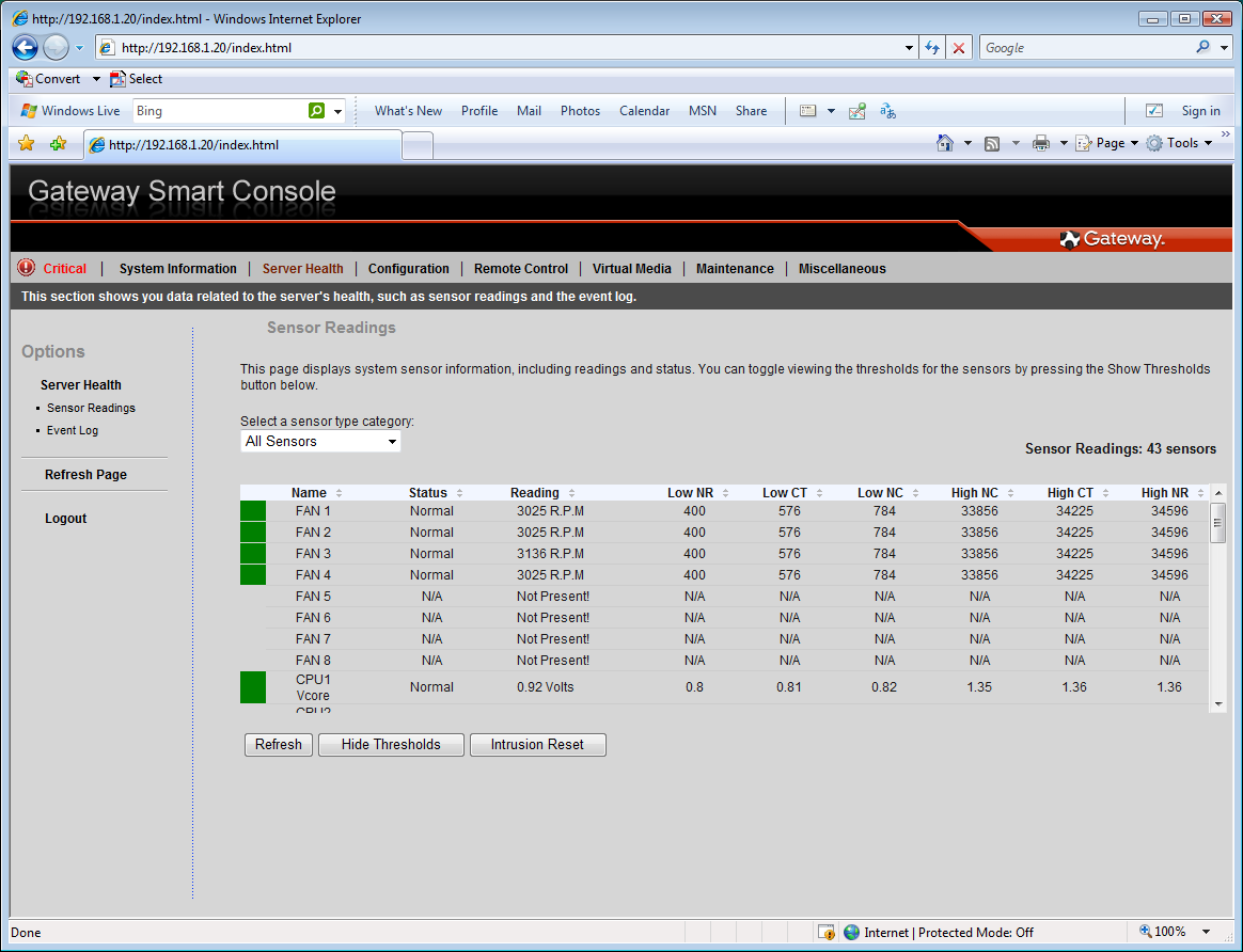 The controller provides plenty of information on server health and thresholds for each value can be used to trigger alerts.