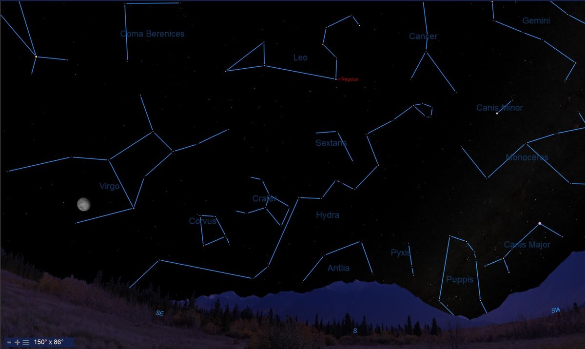 Leo can be found prowling the Spring night skies. This sky map shows Leo over New York at 11 p.m. EDT on March 22, 2019.