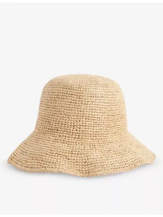 Wide-Brim Raffia Bucket Hat