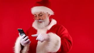 Santa with an iPhone, Image generated by Adobe Firefly AI