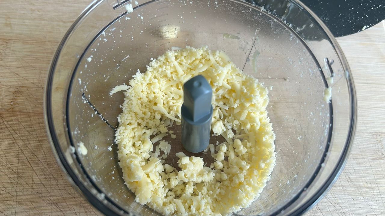 Cheese shredded using Cuisinart Power Blend Immersion Blender