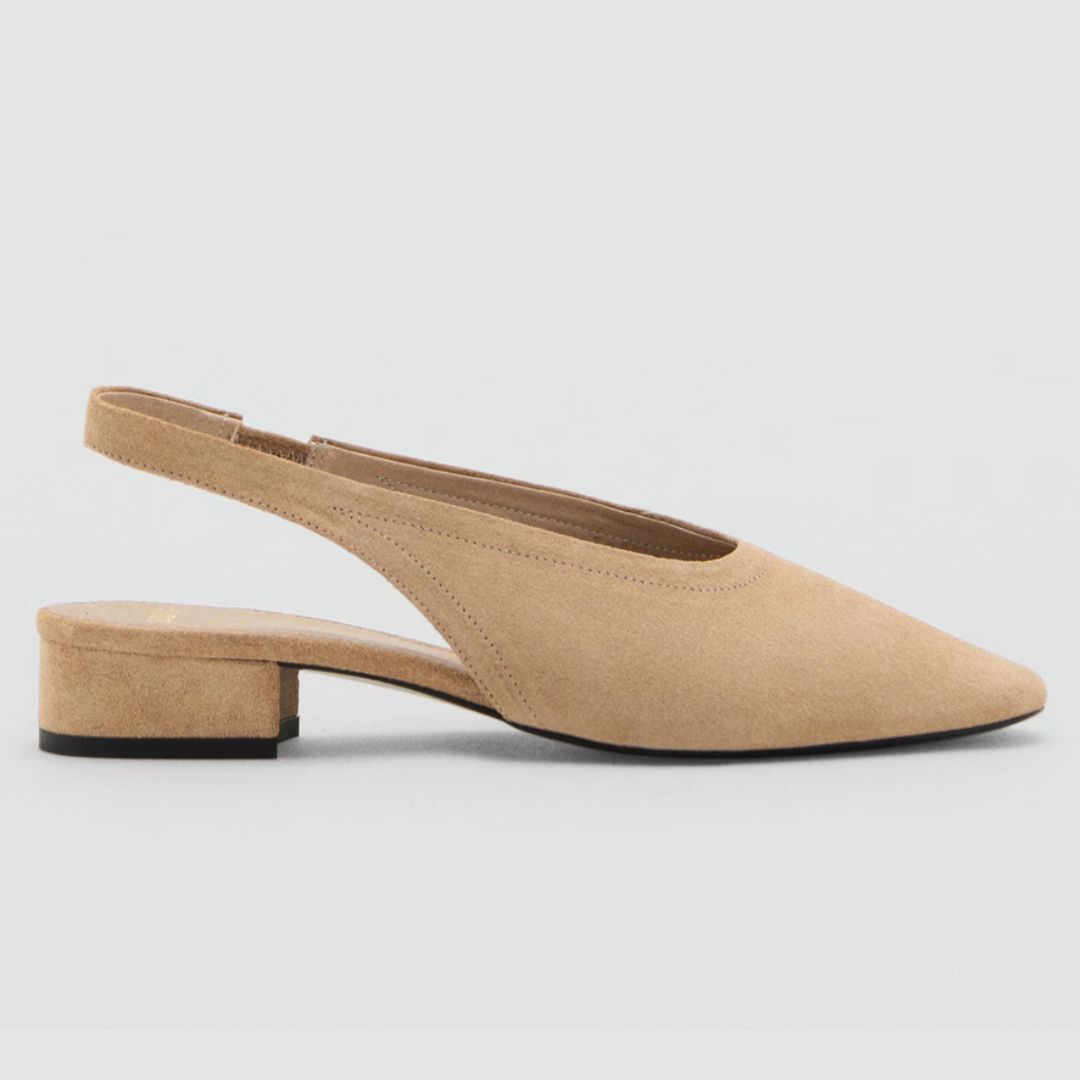 Mango Block Heel Leather Slingbacks