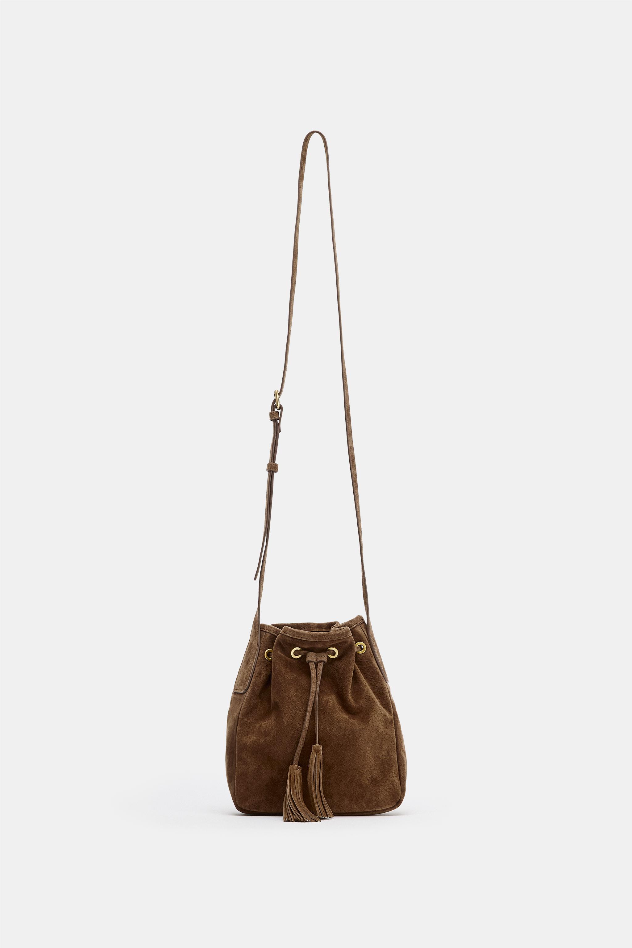 Gathered Leather Mini Crossbody Bag - Sand/brown - One Size Only