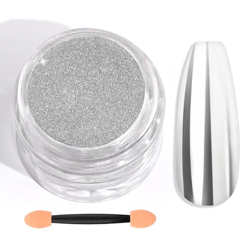 Saviland Silver Chrome Nail Powder - 1g Metallic Mirror Effect Chrome Powder for Gel Nails, Manicure Nail Art Pigment Silver Chrome Powder Nail Decoration Glitter Dust for Nail Art Gel Polish Home Diy
