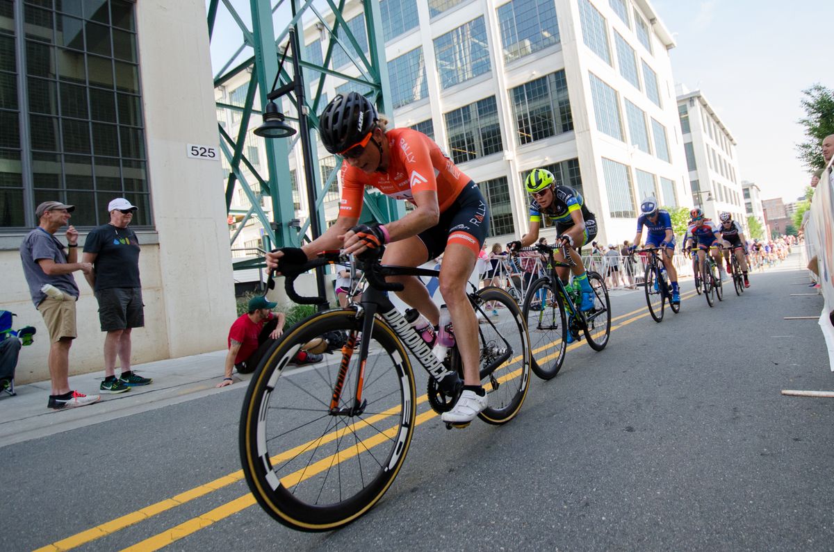 Erica Allar (Rally) gets on the front to string out the field.