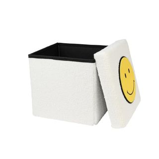 White storage cube with yellow smiley face