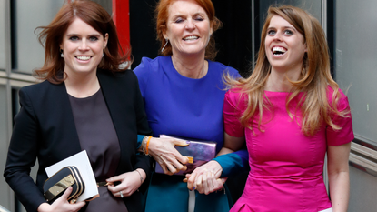 Princess Eugenie, Sarah Ferguson, Duchess of York and Princess Beatrice attend the wedding of Petra Palumbo and Simon Fraser, Lord Lovat at St Stephen Walbrook church on May 14, 2016 in London, England.