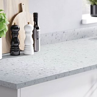 GoodHome 22mm Algiata Matt Grey Terrazzo effect Chipboard & laminate Square edge Kitchen Worktop