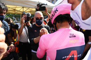 MILAN ITALY MAY 30 Egan Arley Bernal Gomez of Colombia and Team INEOS Grenadiers Pink Leader Jersey Sir Dave Brailsford of United Kingdom General Manager during the 104th Giro dItalia 2021 Stage 21 a 303km Individual Time Trial stage from Senago to Milano ITT UCIworldtour girodiitalia Giro on May 30 2021 in Milan Italy Photo by Gian Mattia DAlberto PoolGetty Images