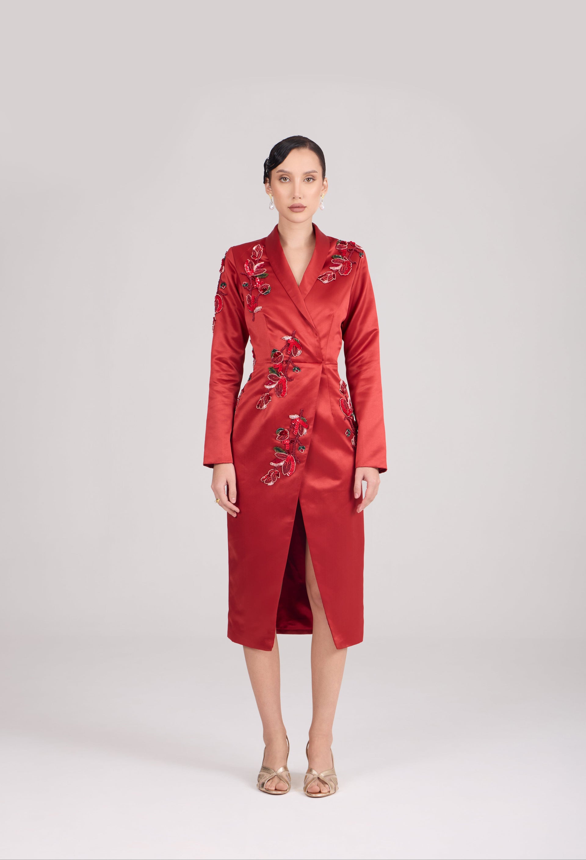 Designer Floral Embroidered Jacket Dress for Women - Xs