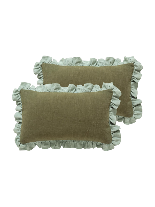 Vintage Green Linen Throw Pillow Covers, Set of 2