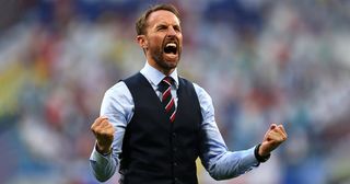 Gareth Southgate celebrates during England's run to the 2018 World Cup semi-finals