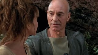 Picard talking to a woman