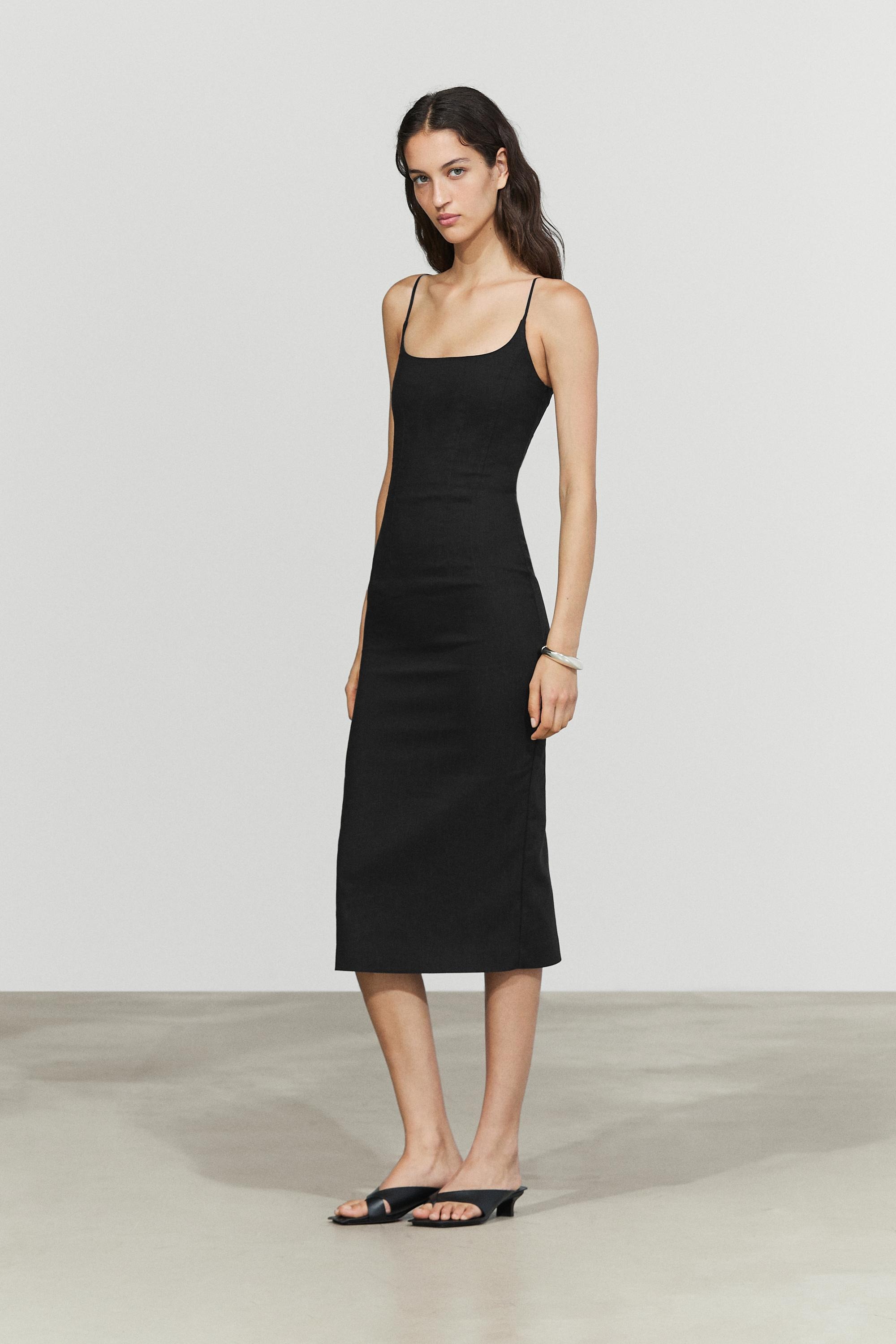 Massimo Dutti, Linen-Blend Thin Strap Midi Dress