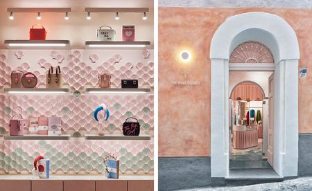 Facade and shelving of Palazzo Avino fashion boutique The Pink Closet