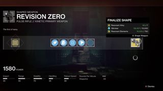 Destiny 2 Revision Zero Exotic crafting