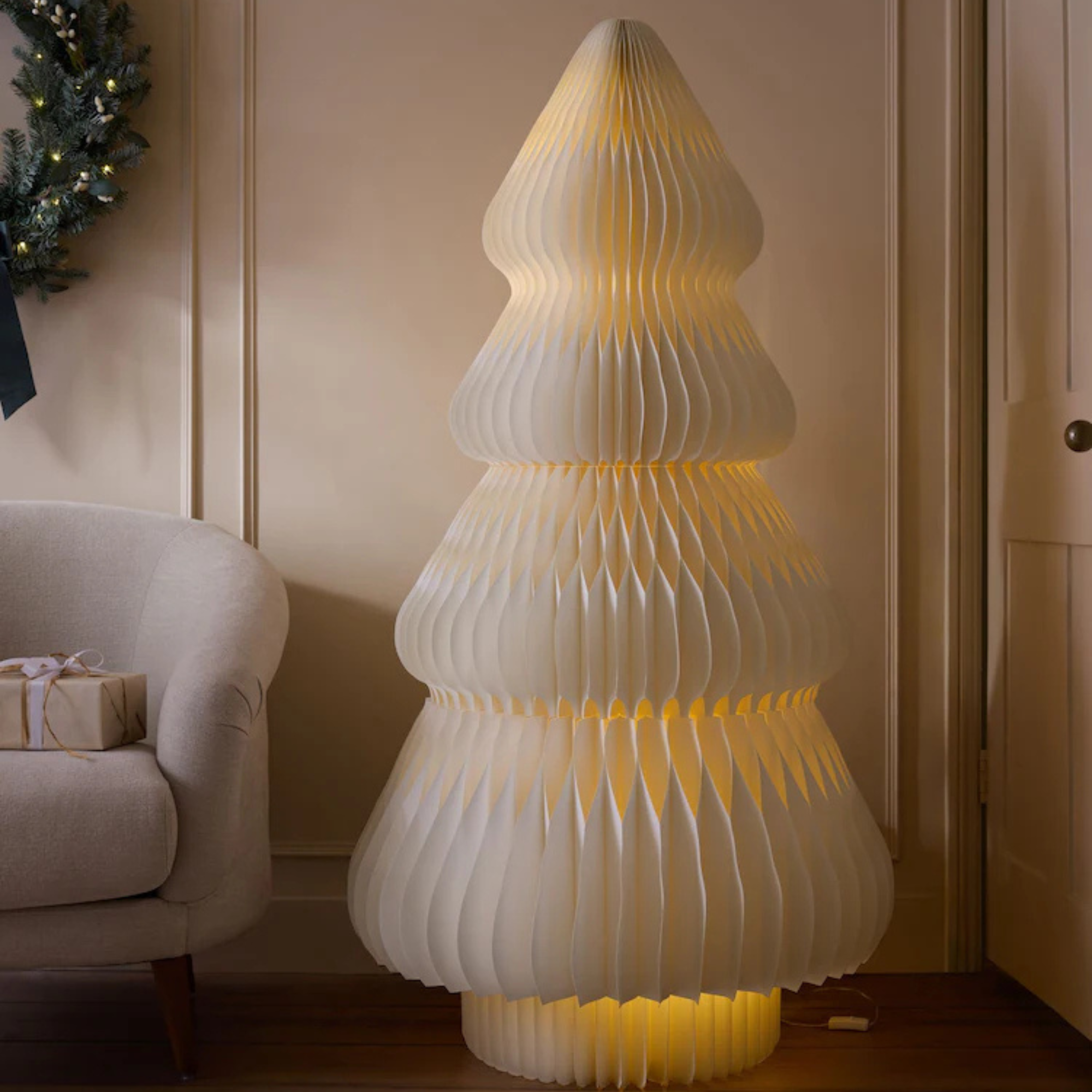 White 5ft Light Up Paper Christmas Tree