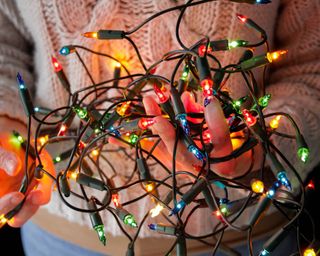 Multi--colored tangled Christmas lights