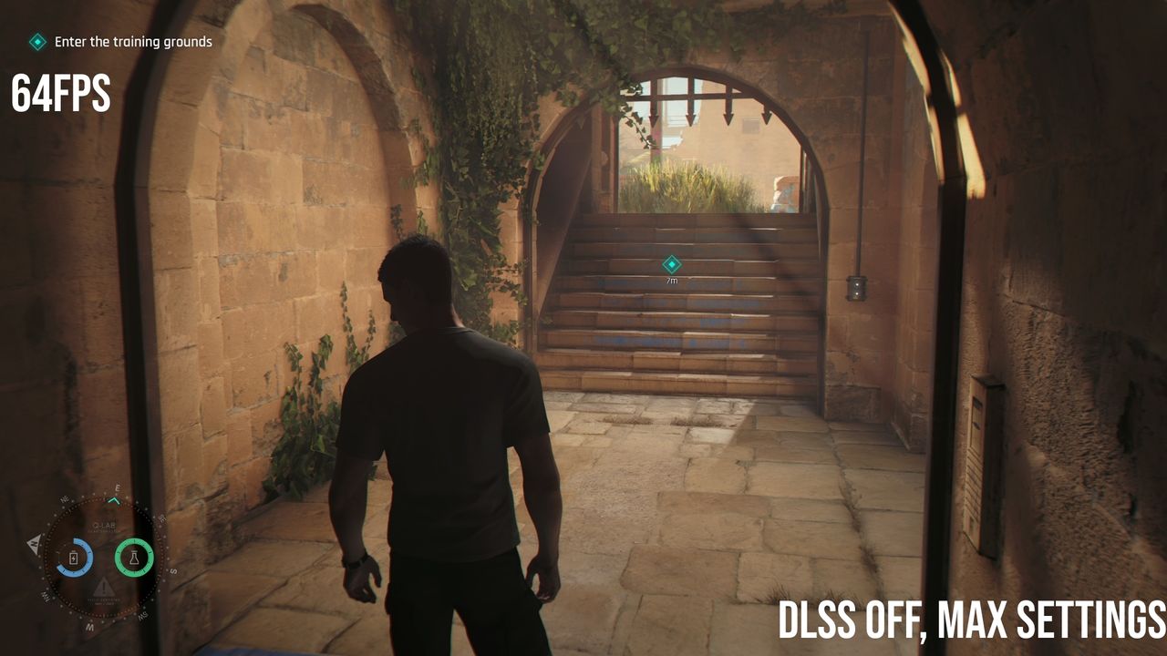 A scene from 007 First Light with DLSS turned off and max settings applied