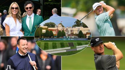 Rory and Erica McIlroy, Justin Rose, John Terry and Ernie Els with the Wentworth clubhouse centered