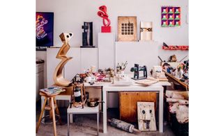 Tanavoli's studio with some of his works