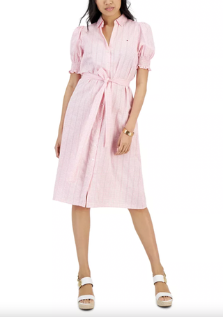 Tommy Hilfiger Women's Puff Sleeve Gingham Midi Dress