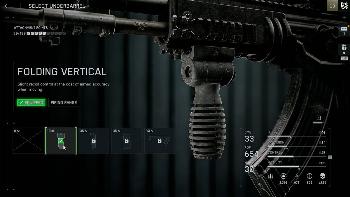 Battlefield 6 attachment recoil: The Folding Vertical grip in the gunsmith menu.