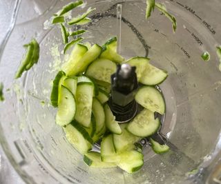 Sliced cucumber in the Magic Bullet Kitchen Express