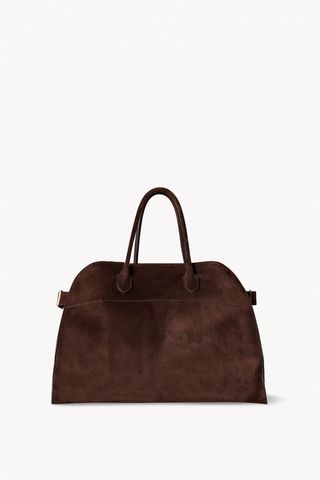 brown suede The Row bag with handles