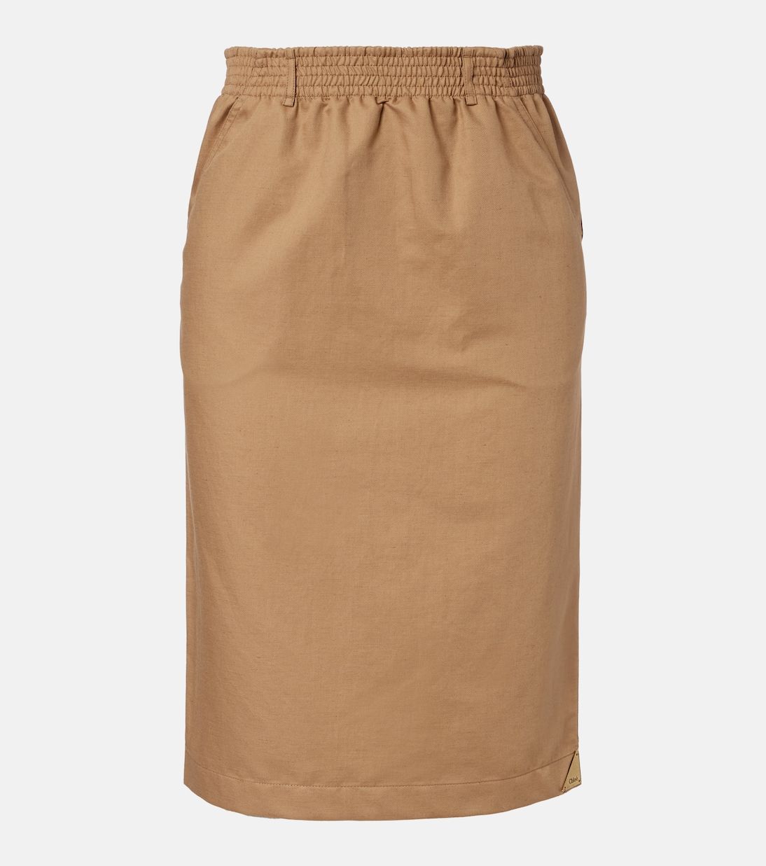 Cotton and Linen Gabardine Pencil Skirt in Brown - Chloe