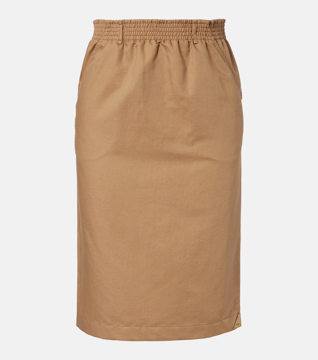 Cotton and Linen Gabardine Pencil Skirt in Brown - Chloe