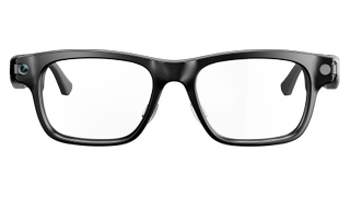 black Solos AirGo V2 smart glasses against a white background