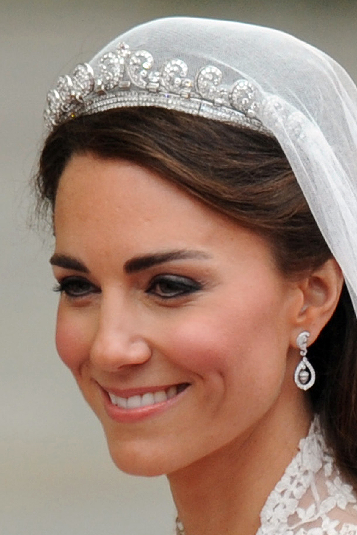 Princess Kate wearing the Cartier Halo Tiara on her wedding day