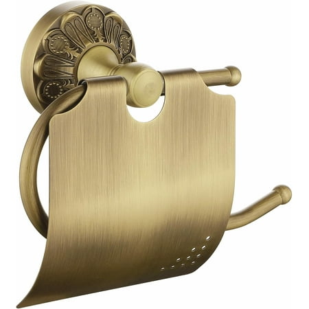 Antique Brass Toilet Paper Holder With Cover, Wall Mounted Toilet Paper Roll Holder, Vintage Gold Decorative Bathroom Accessories, Petal-Relief Series