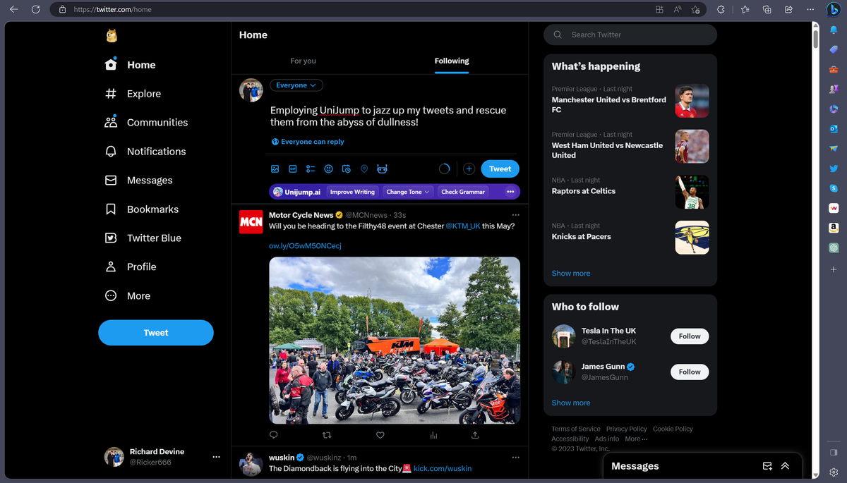 UniJump integration with social media message composition