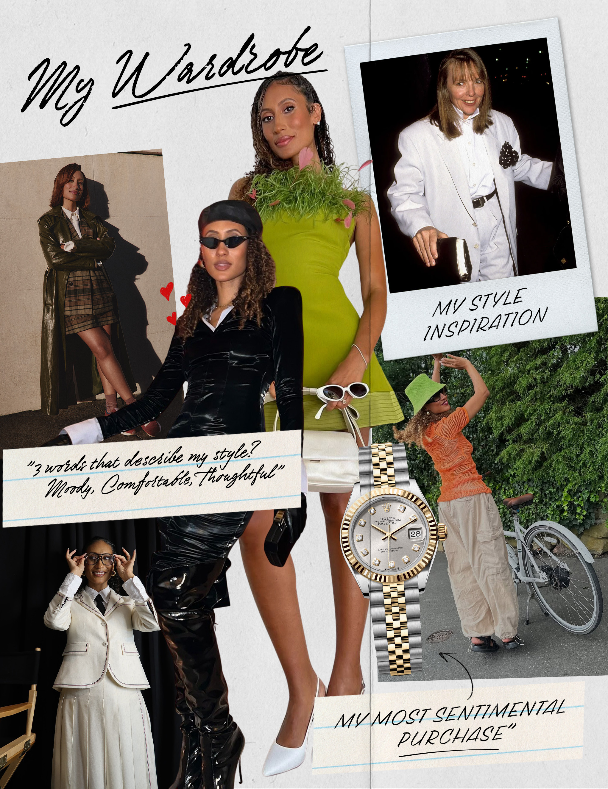A collage of elaine welteroth and her wardrobe favorites.