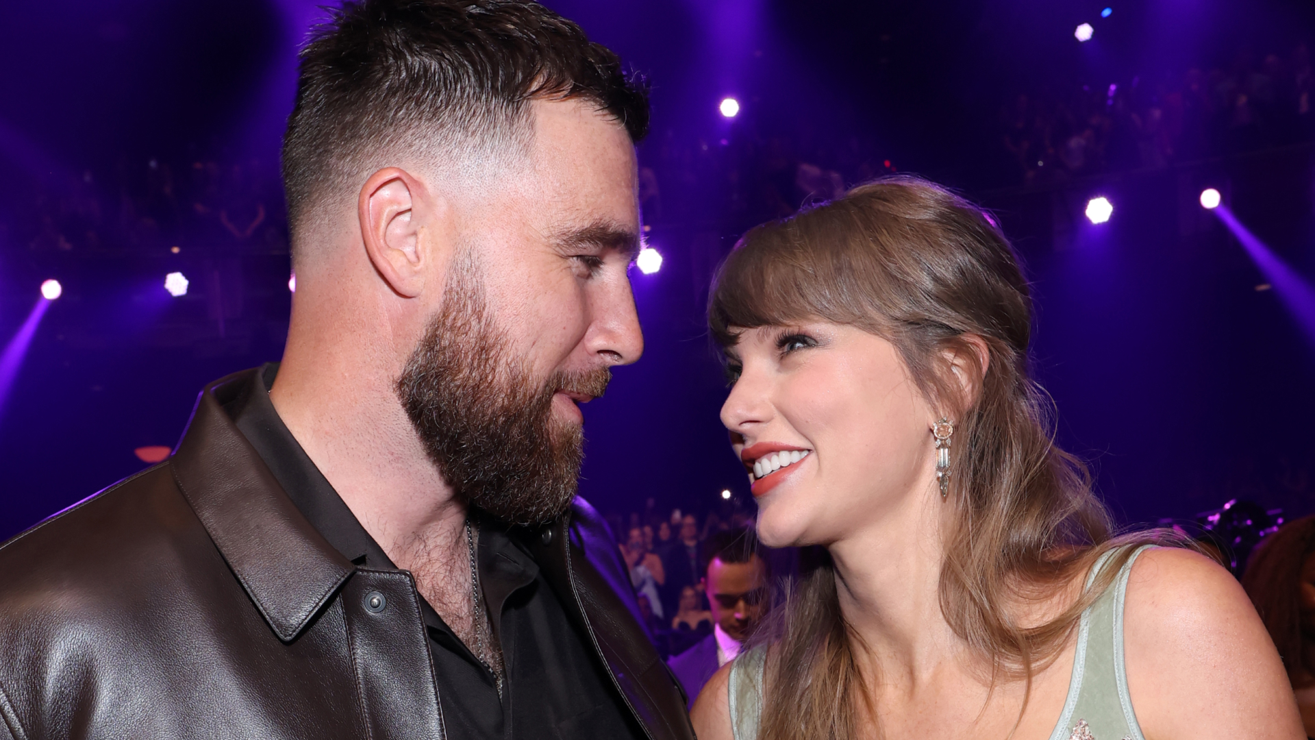 Taylor Swift and Travis Kelce attend the iHeartRadio Music Awards wearing coordinating outfits