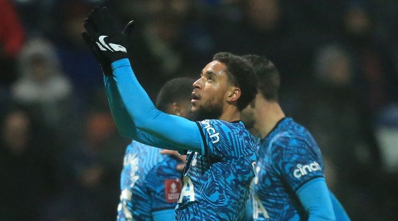 Arnaut Danjuma celebrates after scoring against Preston North End on his debut for Tottenham.