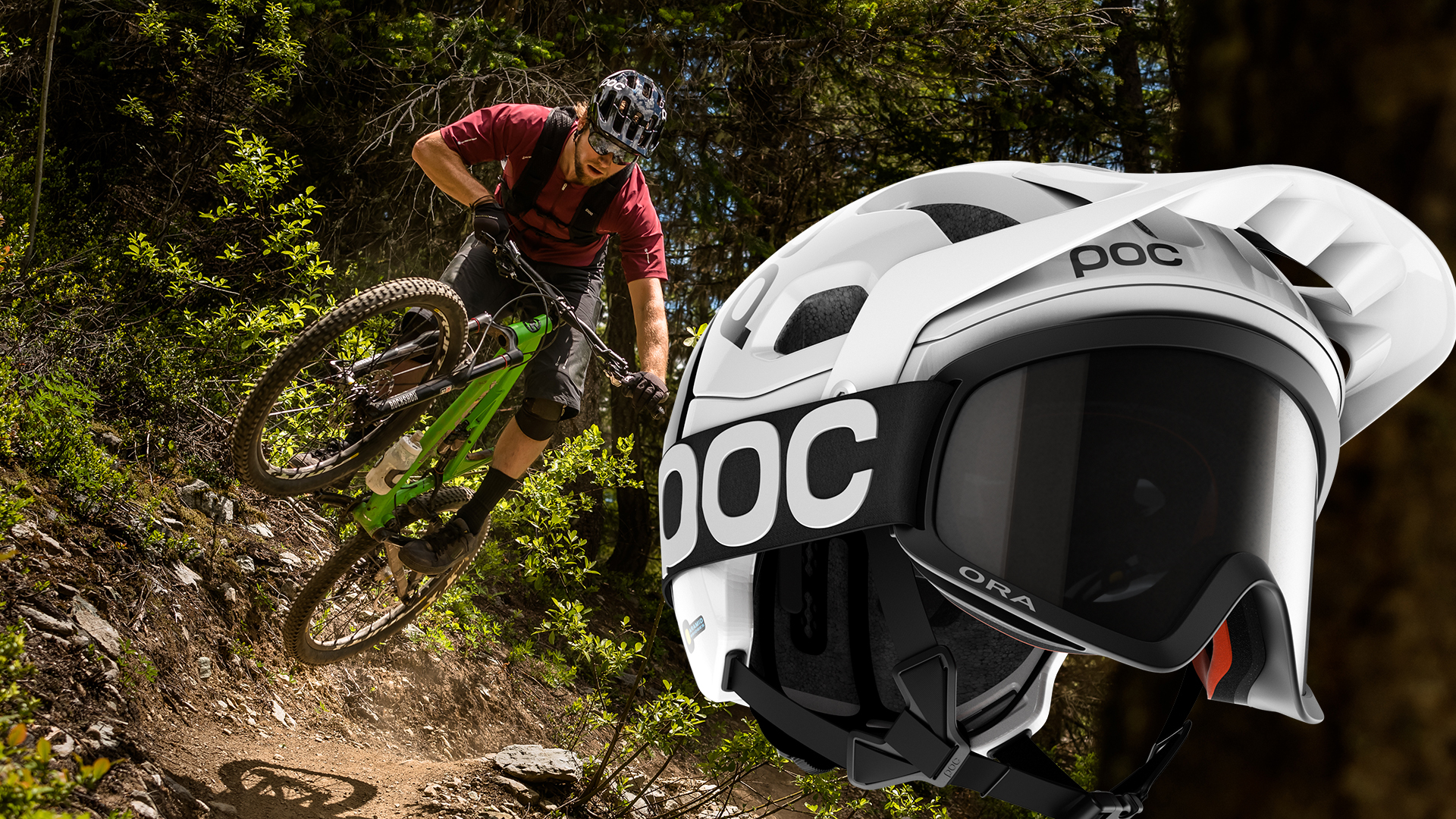 mountain bike helmet and goggles