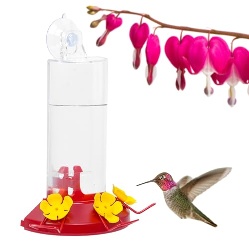 Perky-Pet Window Mount Hummingbird Feeder - 8 Oz Nectar Capacity, 3 Bee Guard Ports, Suction Cup and Removable Perches, Clear Plastic Shatter-Resistant Bottle for Outdoor Backyard Bird Watching, 217
