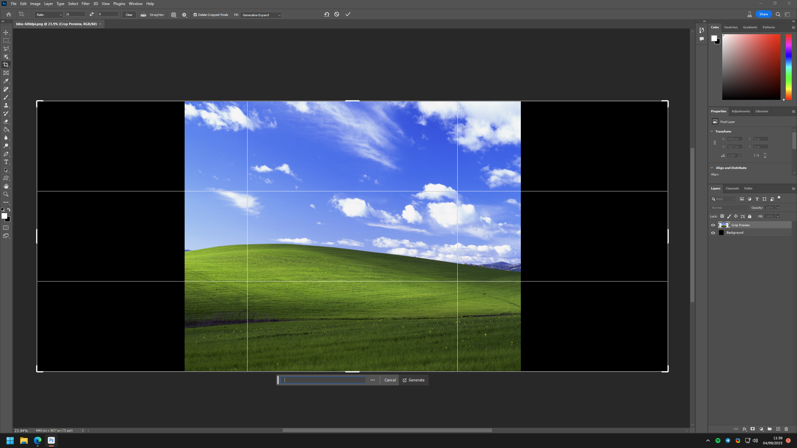 Papel de parede do Windows XP Bliss no Adobe Photoshop Beta