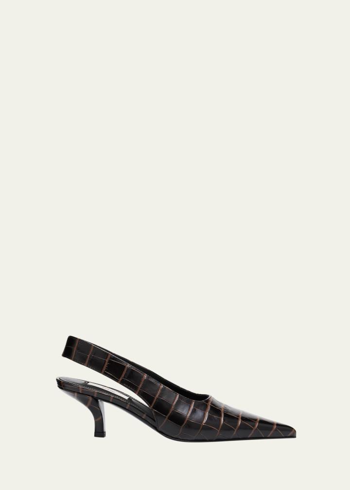 Croco-Embossed Leather Slingback Pumps