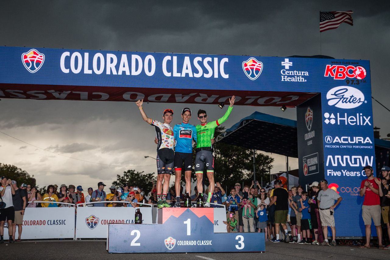 The overall podium: Serghei Tvetcov, Manuel Senni and Alex Howes