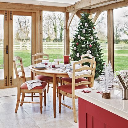 Be inspired by this country kitchen diner with red island unit | Ideal Home
