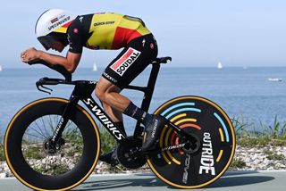 ORTONA ITALY MAY 06 Remco Evenepoel of Belgium and Team Soudal Quick Step sprints during the 106th Giro dItalia 2023 Stage 1 a 196km individual time trial from Fossacesia Marina to Ortona UCIWT on May 06 2023 in Ortona Italy Photo by Tim de WaeleGetty Images